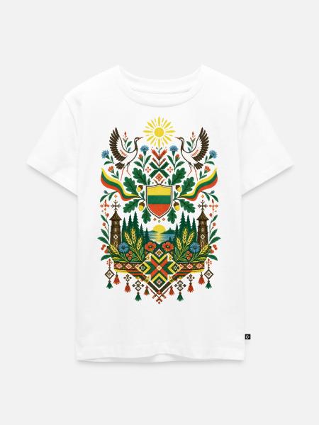 Litauen | Kraniche, Eichen & Volkskunst - Kinder Premium Bio T-Shirt - Weiß
