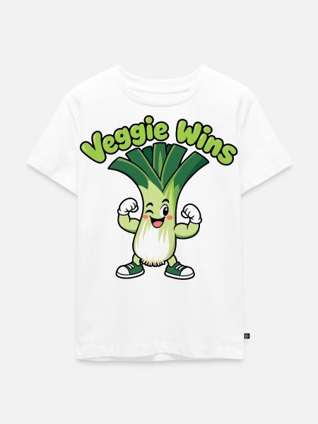 Veggie Wins: Lauchheld Cartoon - Kinder Premium Bio T-Shirt - Weiß