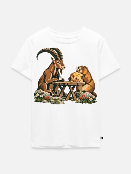 Alpenmurmeltier & Steinbock – Bergfrühstück - Kinder Premium Bio T-Shirt - Weiß