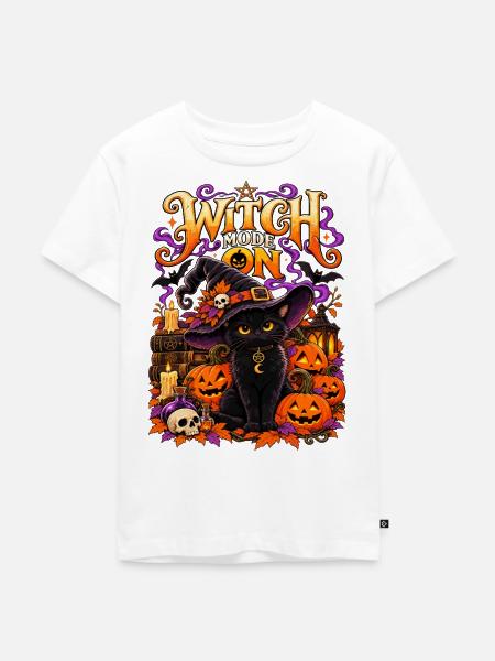 Witch Mode On Halloween Katze Hexenkatze - Kinder Premium Bio T-Shirt - Weiß