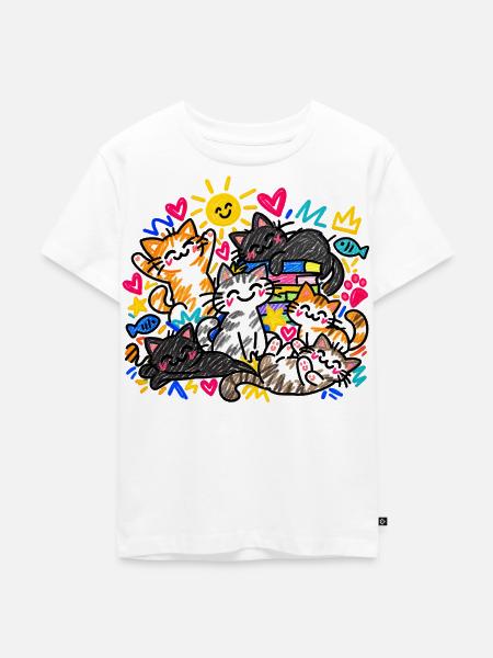 Katzen Doodle Katzenliebe Bunte Katzen Geschenk - Kinder Premium Bio T-Shirt - Weiß