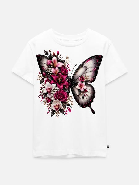 Flügelpoesie Blüten-Schmetterling - Kinder Premium Bio T-Shirt - Weiß