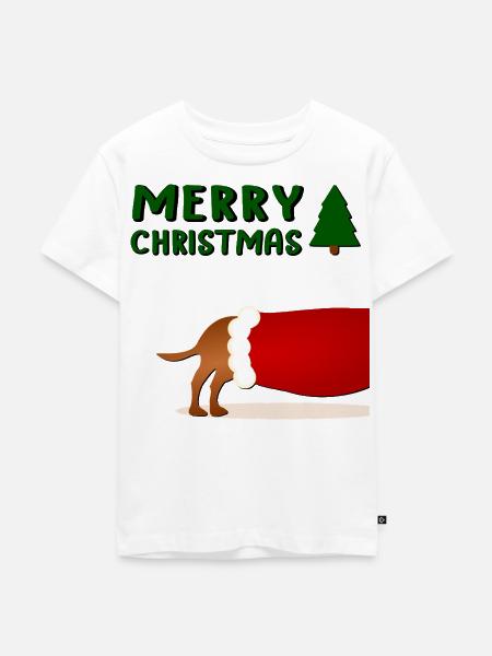Froher Weihnachtshund - Kinder Premium Bio T-Shirt - Weiß