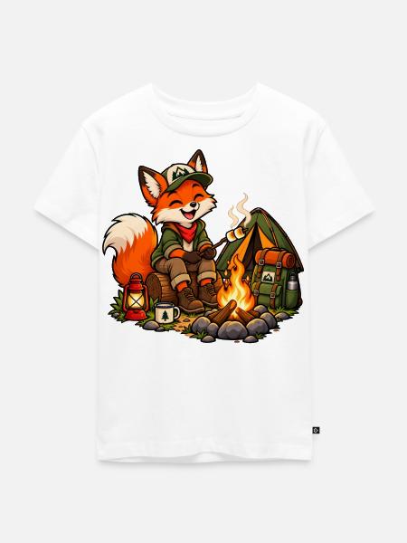 Fuchs beim Camping am Lagerfeuer - Kinder Premium Bio T-Shirt - Weiß