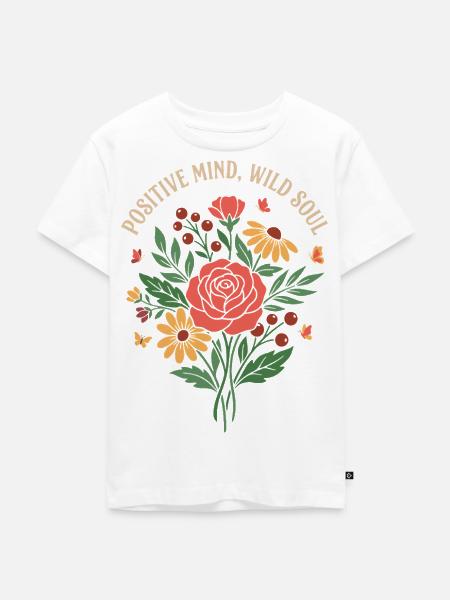 Positive Mind Wild Soul Blumendesign - Kinder Premium Bio T-Shirt - Weiß