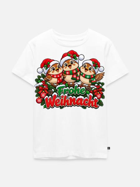 Frohe Weihnacht Vögel - Kinder Premium Bio T-Shirt - Weiß
