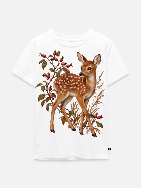 Rehkitz und Hagebutten - Kinder Premium Bio T-Shirt - Weiß