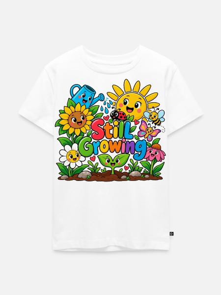 Still Growing: Farbenfrohes Gartenmotiv - Kinder Premium Bio T-Shirt - Weiß