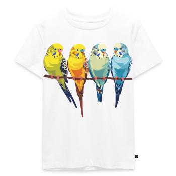 Wellensittich, Wellensittiche auf einer Stange - Kinder Premium Bio T-Shirt - Weiß - Vorne - Hailey (125cm)