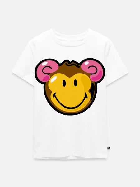 Smiley Monkey - Kinder Premium Bio T-Shirt - Weiß