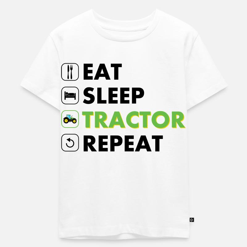 Traktor eat sleep repeat schwarz - Kinder Premium Bio T-Shirt - Weiß