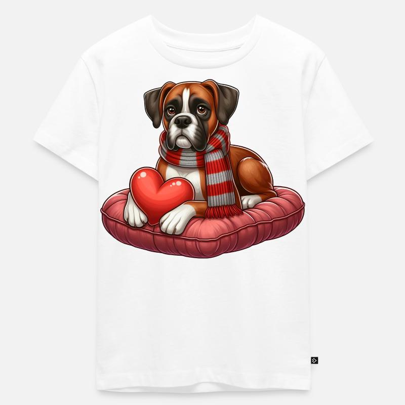 Boxerhund trägt einen Schal - Kinder Premium Bio T-Shirt - Weiß