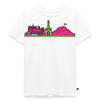 Edinburgh City Skyline Castle Moderne Linienkunst - Kinder Premium Bio T-Shirt - Weiß - Vorne - Hailey (125cm)