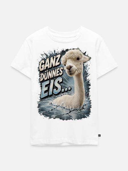 "Ganz dünnes Eis" Alpaka Spruch - Kinder Premium Bio T-Shirt - Weiß