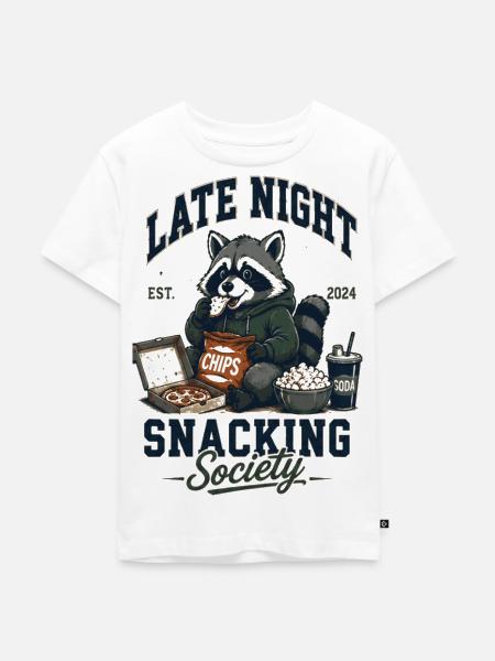 Late Night Snacking Society Waschbär - Kinder Premium Bio T-Shirt - Weiß