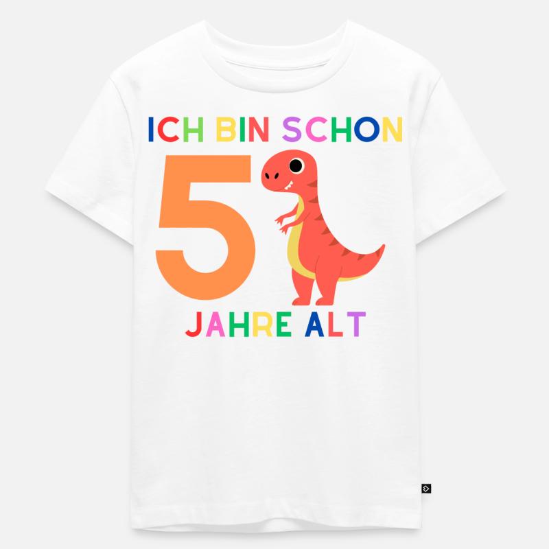 Ich bin 5 Junge, Dinosaurier - Kinder Premium Bio T-Shirt - Weiß