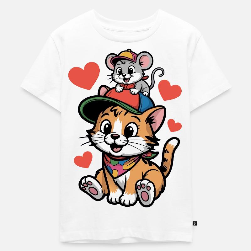 Katzenfreundschaft mit Maus - Kinder Premium Bio T-Shirt - Weiß