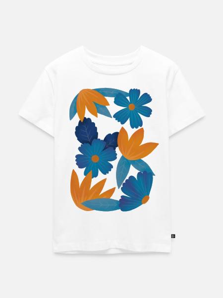 Blaue und orange Blumen - Kinder Premium Bio T-Shirt - Weiß