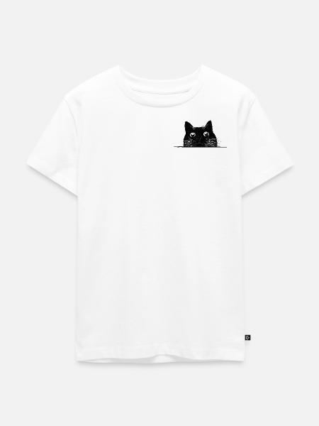 Guckende Katze mit Schnurrhaaren schwarz - Kinder Premium Bio T-Shirt - Weiß