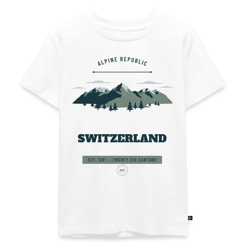 Switzerland-mærke på en kids premium organic t-shirt