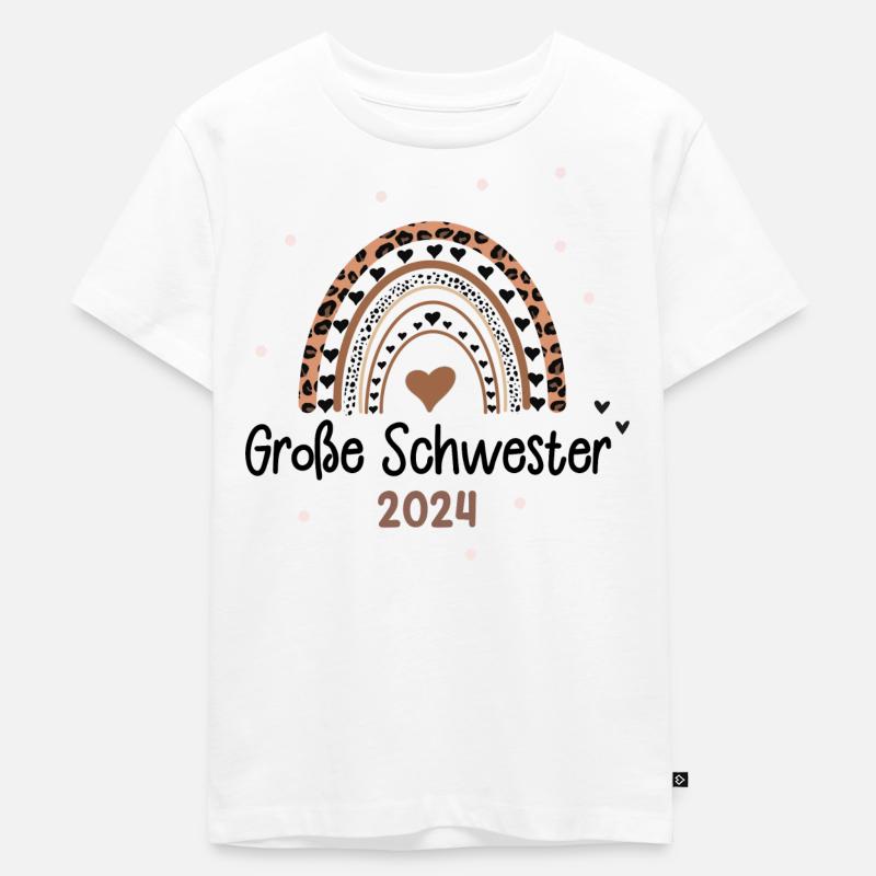 Große Schwester 2024 Herz Regenbogen - Kinder Premium Bio T-Shirt - Weiß