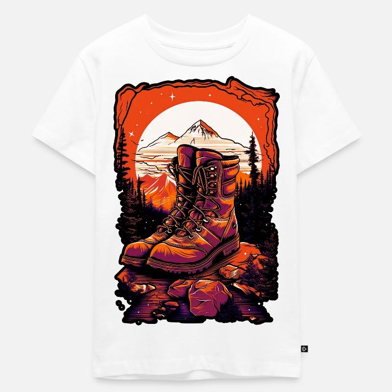 Wanderschuhe, Camping, flacher Farbhintergrund, - Kinder Premium Bio T-Shirt - Weiß