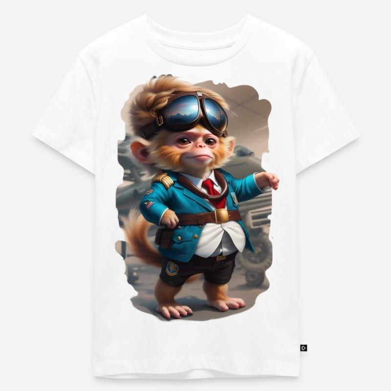 Affe Pilot - Kinder Premium Bio T-Shirt - Weiß