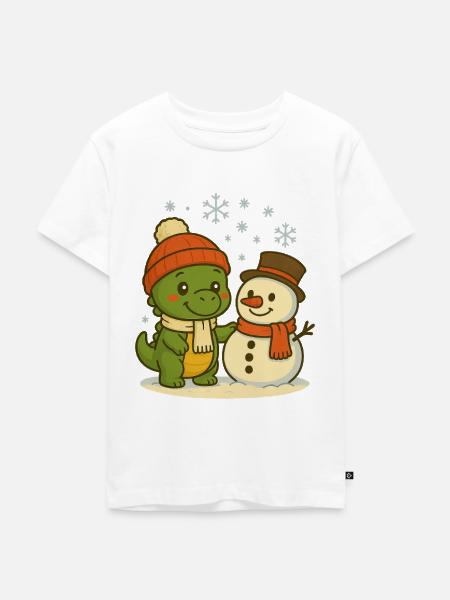 Dino Doni and the Snowman - Kids Premium Organic T-Shirt - white