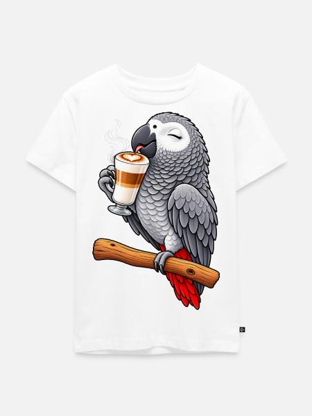 Graupapagei mit Latte Macchiato - Kinder Premium Bio T-Shirt - Weiß