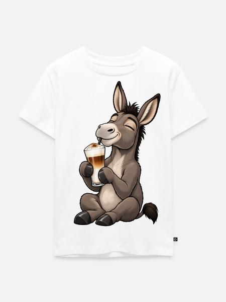 Esel mit Latte Macchiato - Kinder Premium Bio T-Shirt - Weiß