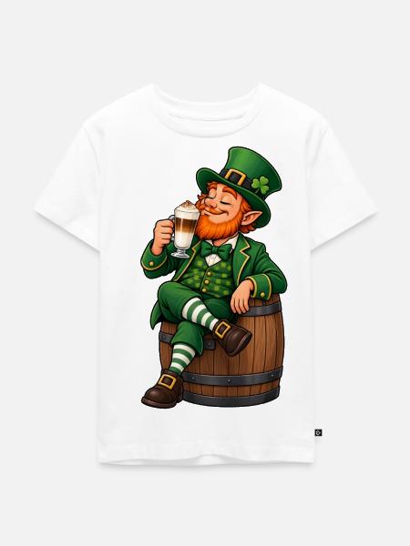 Leprechaun mit Latte Macchiato – Irischer Kaffee - Kinder Premium Bio T-Shirt - Weiß