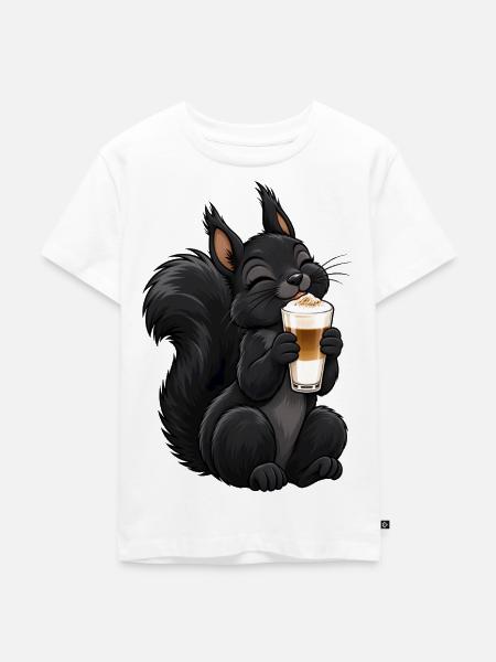 Schwarzes Eichhörnchen mit Latte Macchiato - Kinder Premium Bio T-Shirt - Weiß