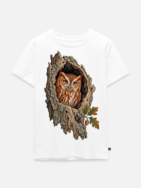 Östliche Kreischeule in einer Eichenhöhle - Kinder Premium Bio T-Shirt - Weiß