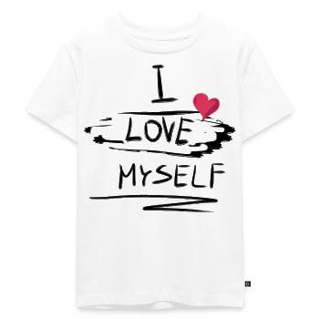 Self-loving heart text pattern I love myself proudly - Kids Premium Organic T-Shirt - white - Front - Hailey (125cm)