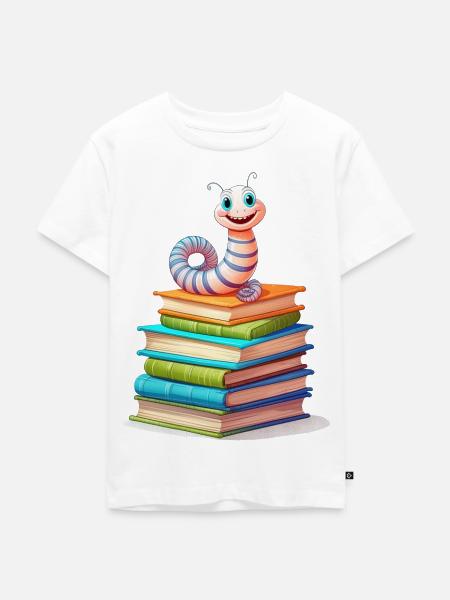 Bücherwurm - Kinder Premium Bio T-Shirt - Weiß