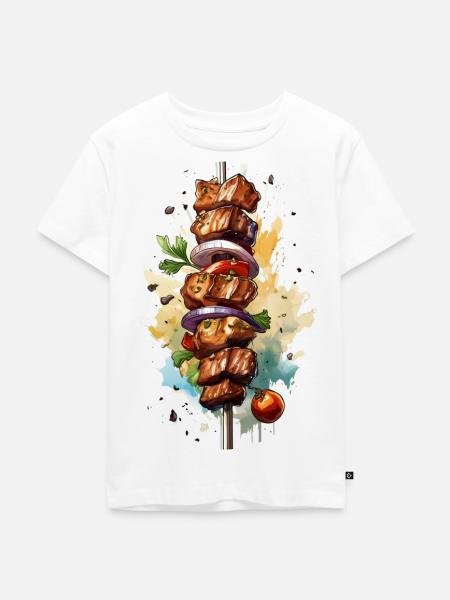 Fleisch Spieß beim Grillen - Kinder Premium Bio T-Shirt - Weiß