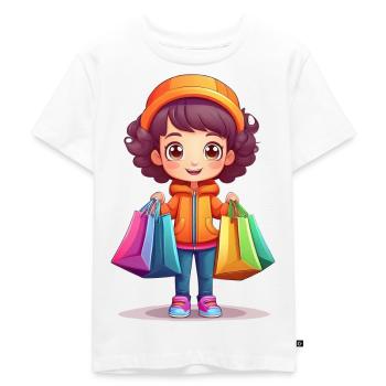 Shopping – Woman with Shopping Bags Illustration - Kids Premium Organic T-Shirt - white - Front - Hailey (125cm)