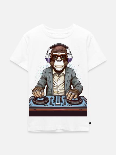 Un singe en DJ – Soirée insolite ! - T-shirt Premium bio Enfant - blanc