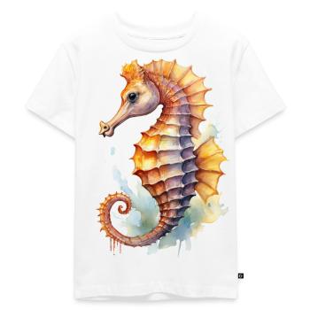 Seepferdchen Aquarell - Kinder Premium Bio T-Shirt - Weiß - Vorne - Hailey (125cm)