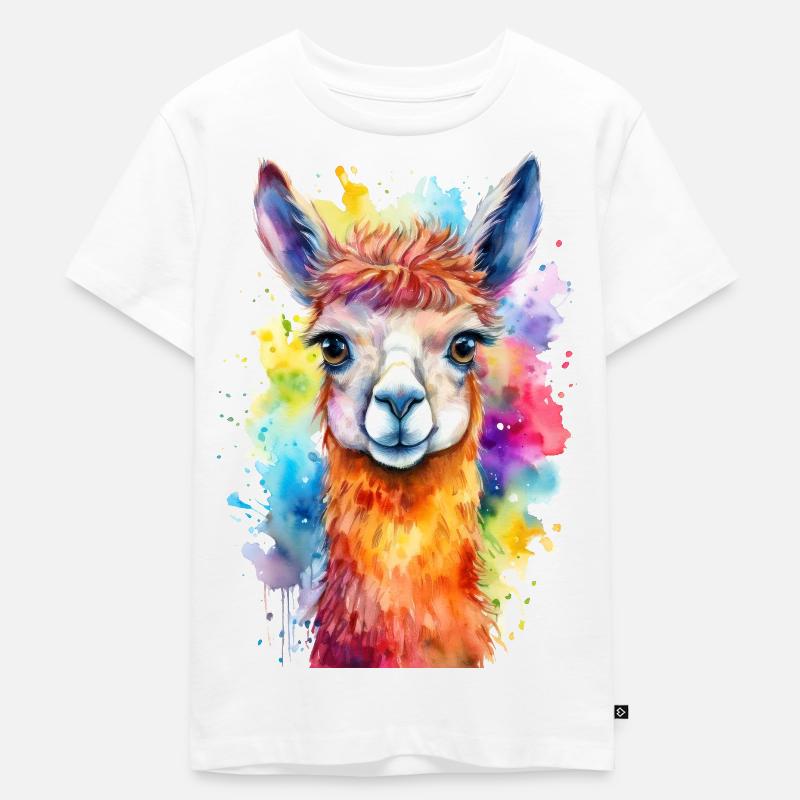 Lama oder Alpaka Aquarell Illustration - Kinder Premium Bio T-Shirt - Weiß
