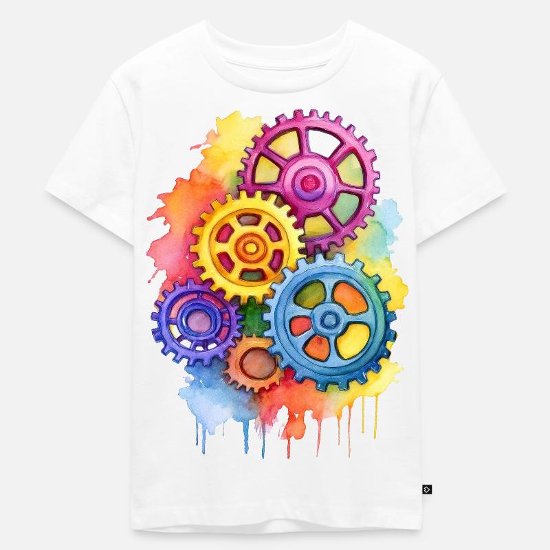 bunte Zahnräder - Kinder Premium Bio T-Shirt - Weiß