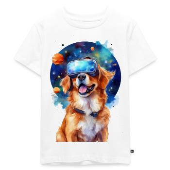 Ein Hund mit VR Brille - Kinder Premium Bio T-Shirt - Weiß - Vorne - Hailey (125cm)