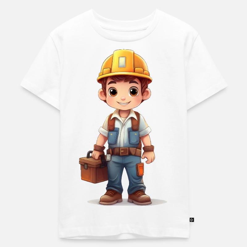 Ein Bauarbeiter mit einem Werkzeugkasten - Kinder Premium Bio T-Shirt - Weiß