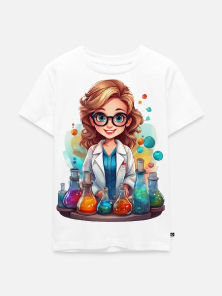 Chemik w laboratorium - Ekologiczna dziecięca koszulka Premium - biały