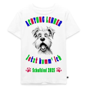 Achtung Lehrer! - Schulkind 2025 - Hund - Kinder Premium Bio T-Shirt - Weiß - Vorne - Hailey (125cm)