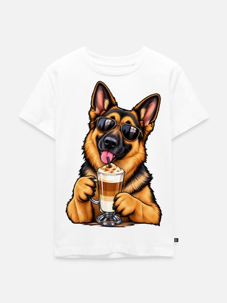 Schäferhund mit Latte Macchiato - Kinder Premium Bio T-Shirt - Weiß