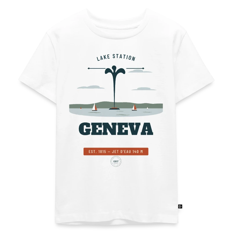 Geneva badge on a kids premium organic t-shirt