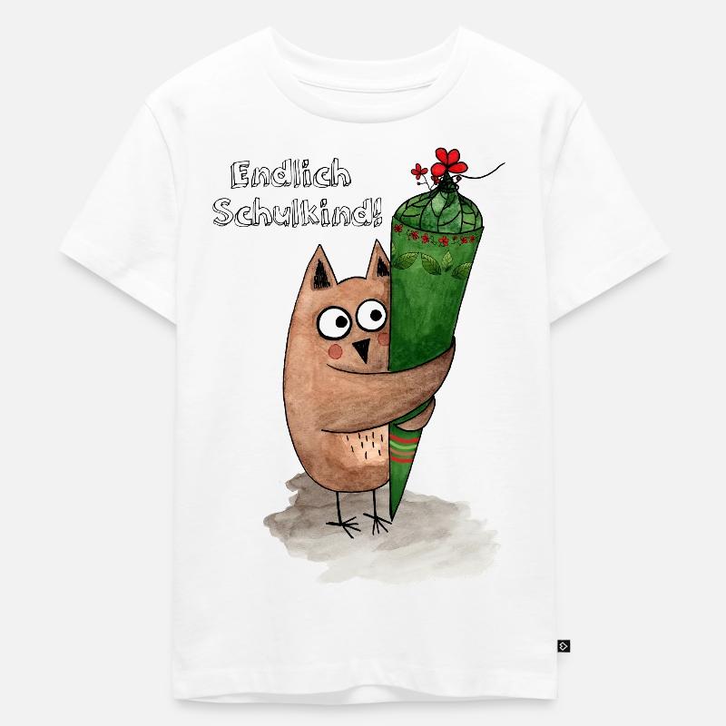 Eule mit Zuckertüte Endlich Schulkind - Kinder Premium Bio T-Shirt - Weiß