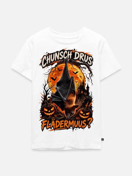 Schweizer Halloween Fledermaus im Kürbiswald - Kinder Premium Bio T-Shirt - Weiß