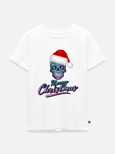 Totenkopf im Weihnachts Design - Kinder Premium Bio T-Shirt - Weiß